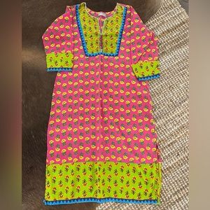 Boho Indian Dress Women Tunic Kaftan Caftan Kurta Lime yellow orange colors